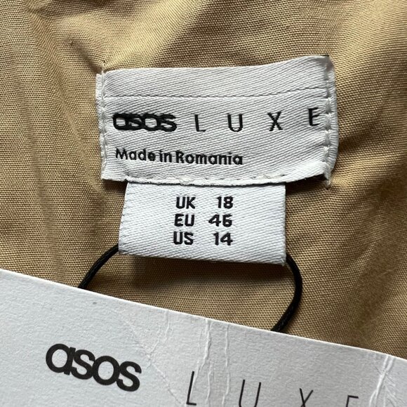 Asos Luxe Size 14 NEW Beige Cotton One Shoulder Dress w Corset Detail & Ruffles - Picture 7 of 16